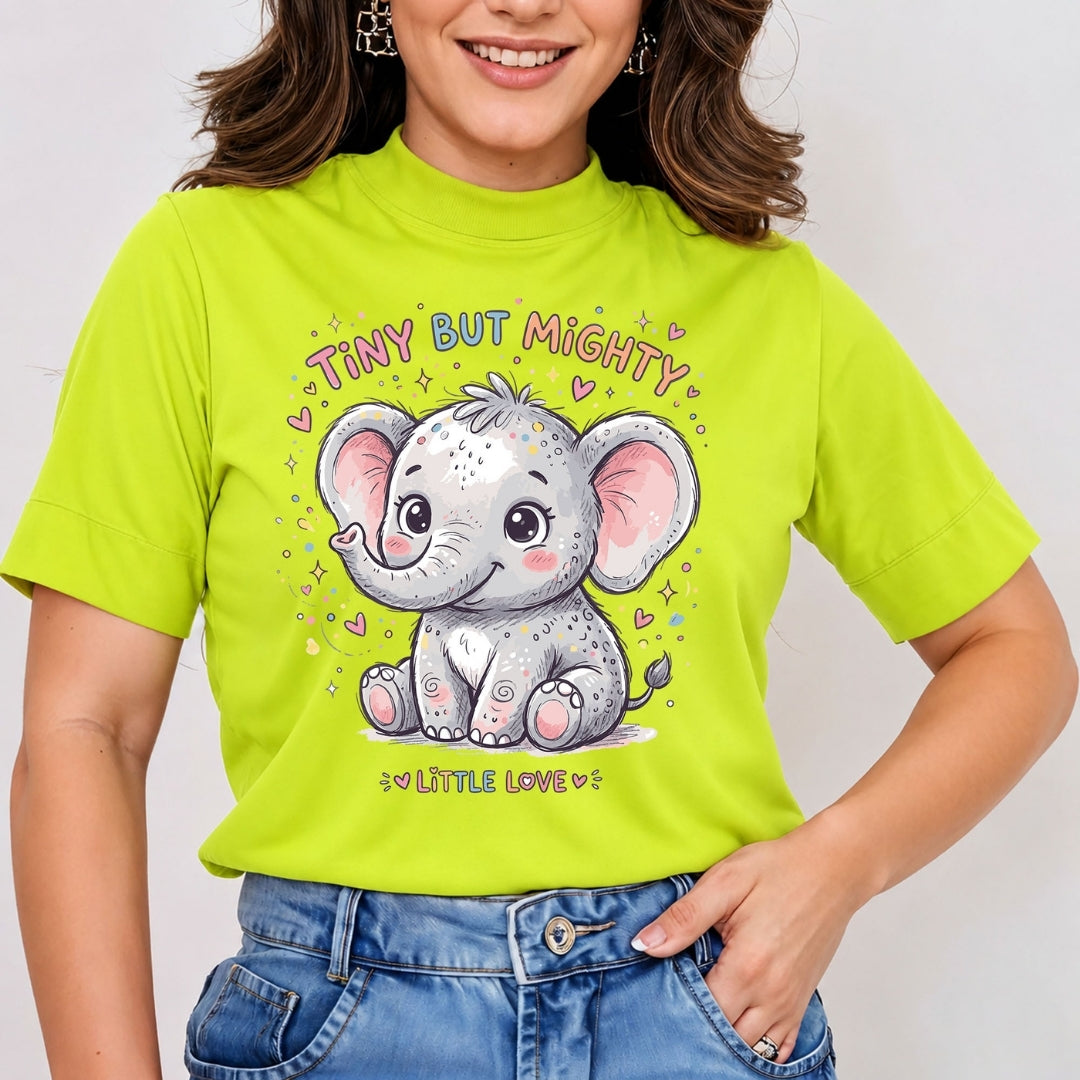Women's Lime Green T-Shirt with Baby Elephant Graphic
