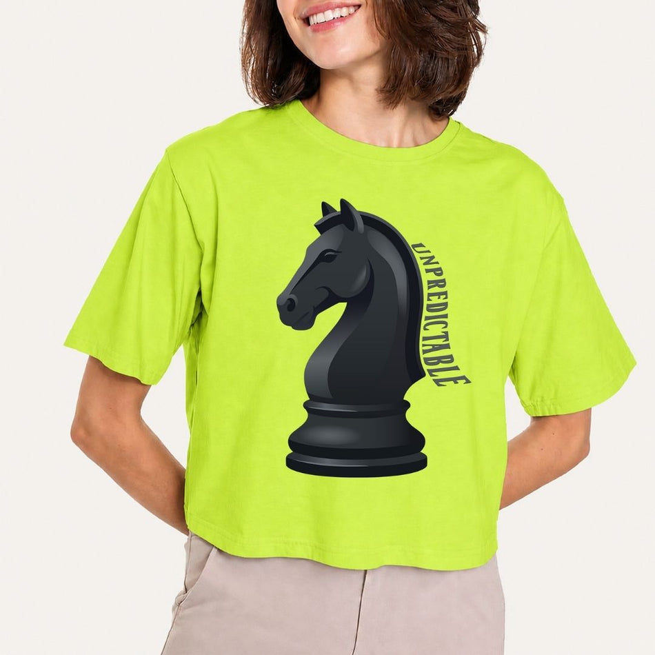 Unpredictable Chess Knight Shirt, Lime Green Crop Top, Chess Lover Graphic Tee, Minimalist Knight Piece Tshirt, Strategy Board Game Clothing