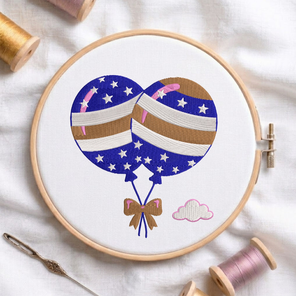 Whimsical Royal Blue Starry Balloons Machine Embroidery Design - ED 310
