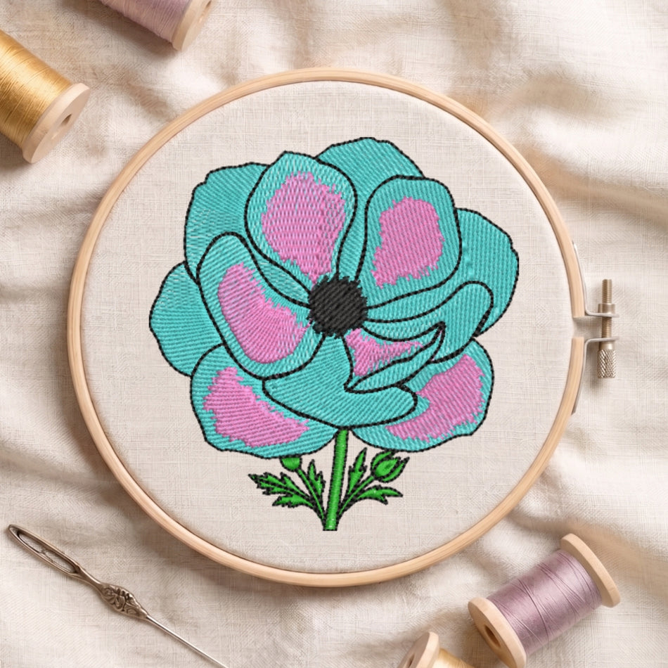 Vibrant Turquoise and Pink Floral Embroidery File (Multi-Size) ED 87