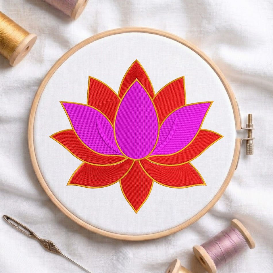 Elegant Purple and Red Lotus Flower Machine Embroidery Design - ED 317