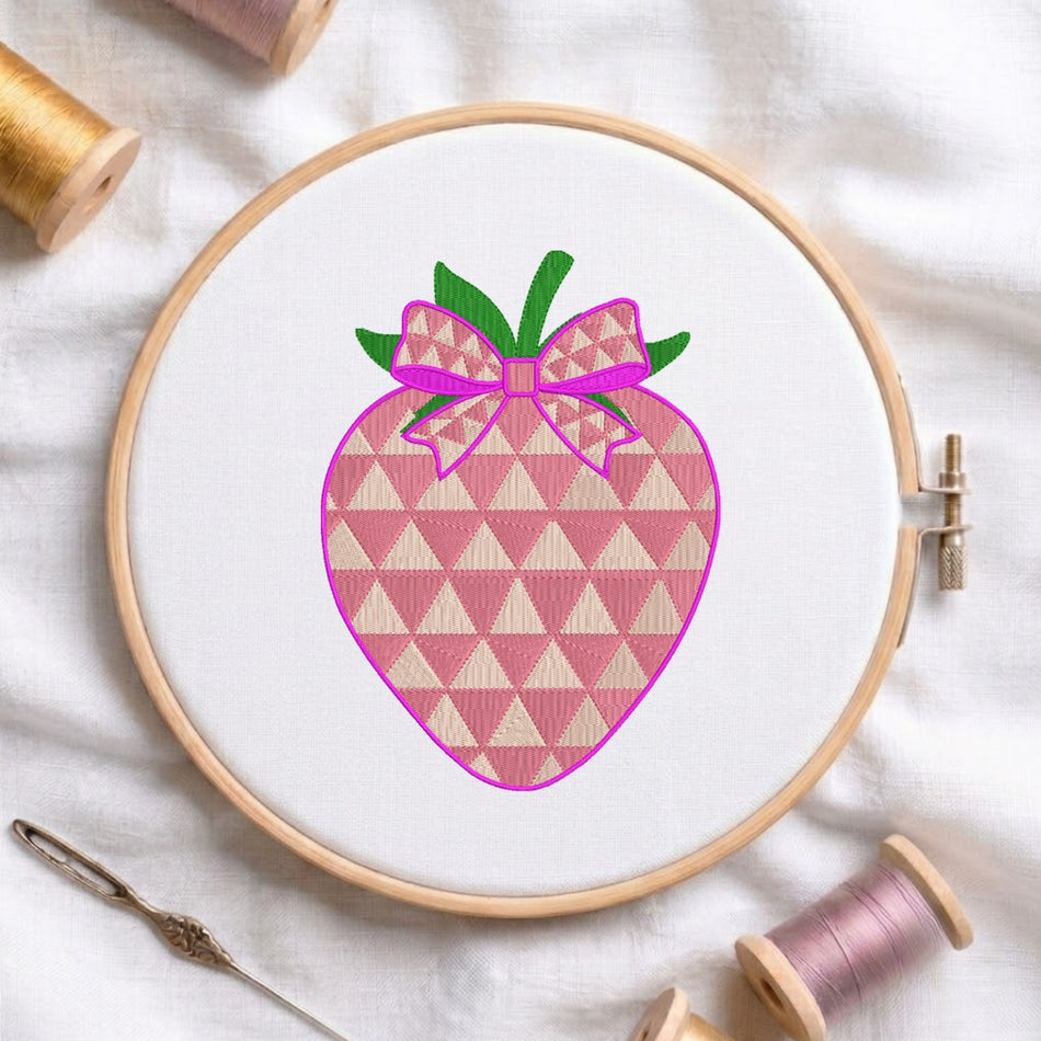 Strawberry with Matching Bow Machine Embroidery Design ED  396.8