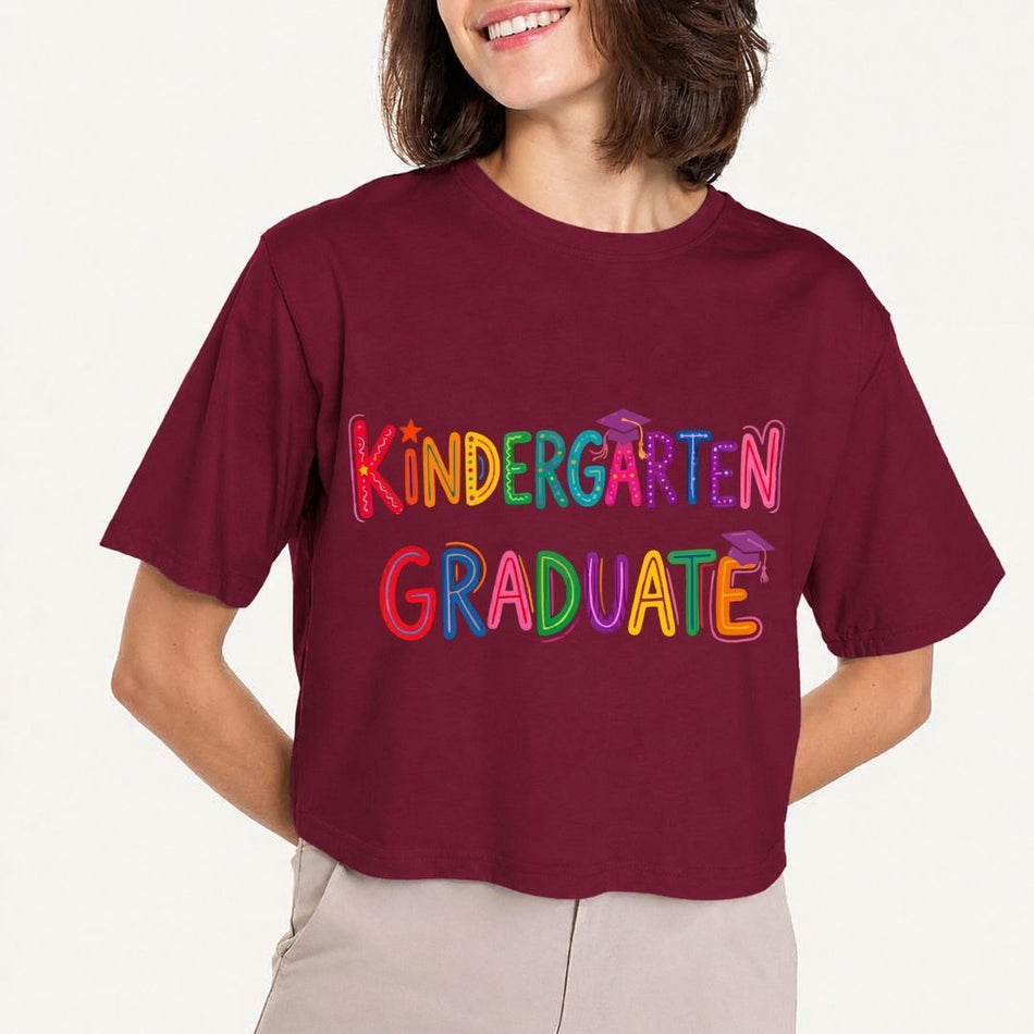 Kindergarten Graduate Shirt, Maroon Women's Crop Top, Colorful Graduation Graphic Tee, Last Day of School Outfit, Cute Preschool Grad Gift