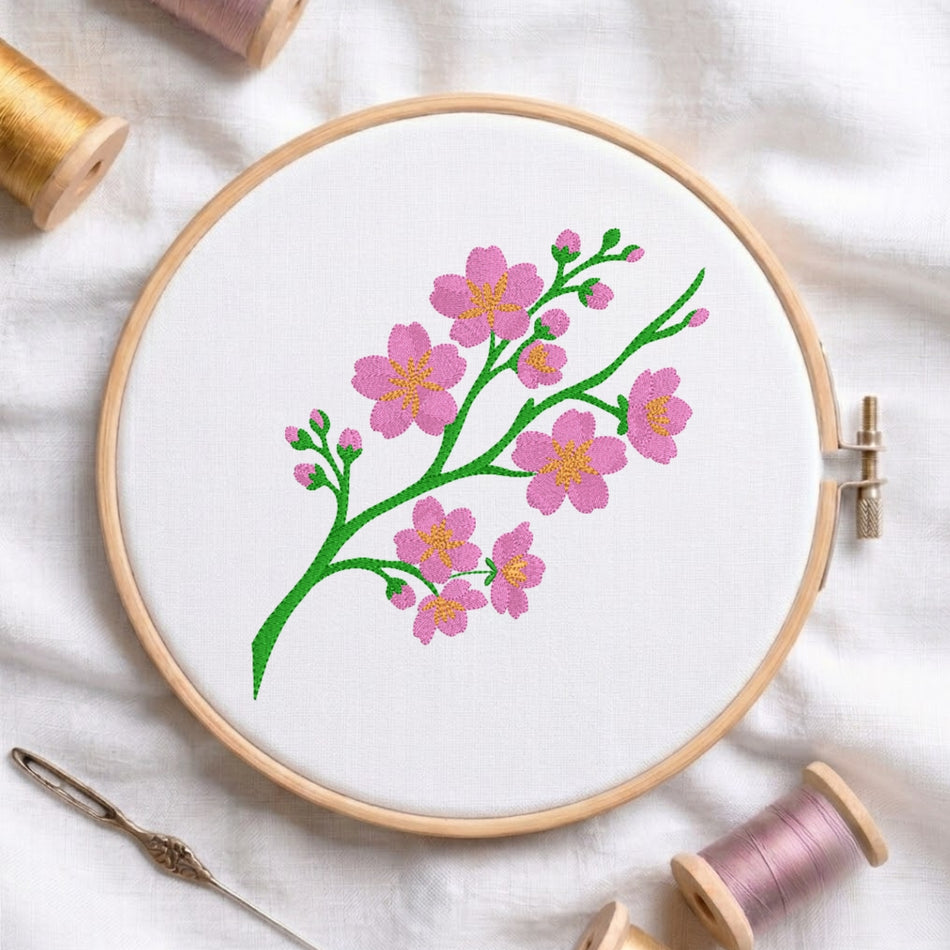 Elegant Pink Cherry Blossom Branch Machine Embroidery Design ED 178