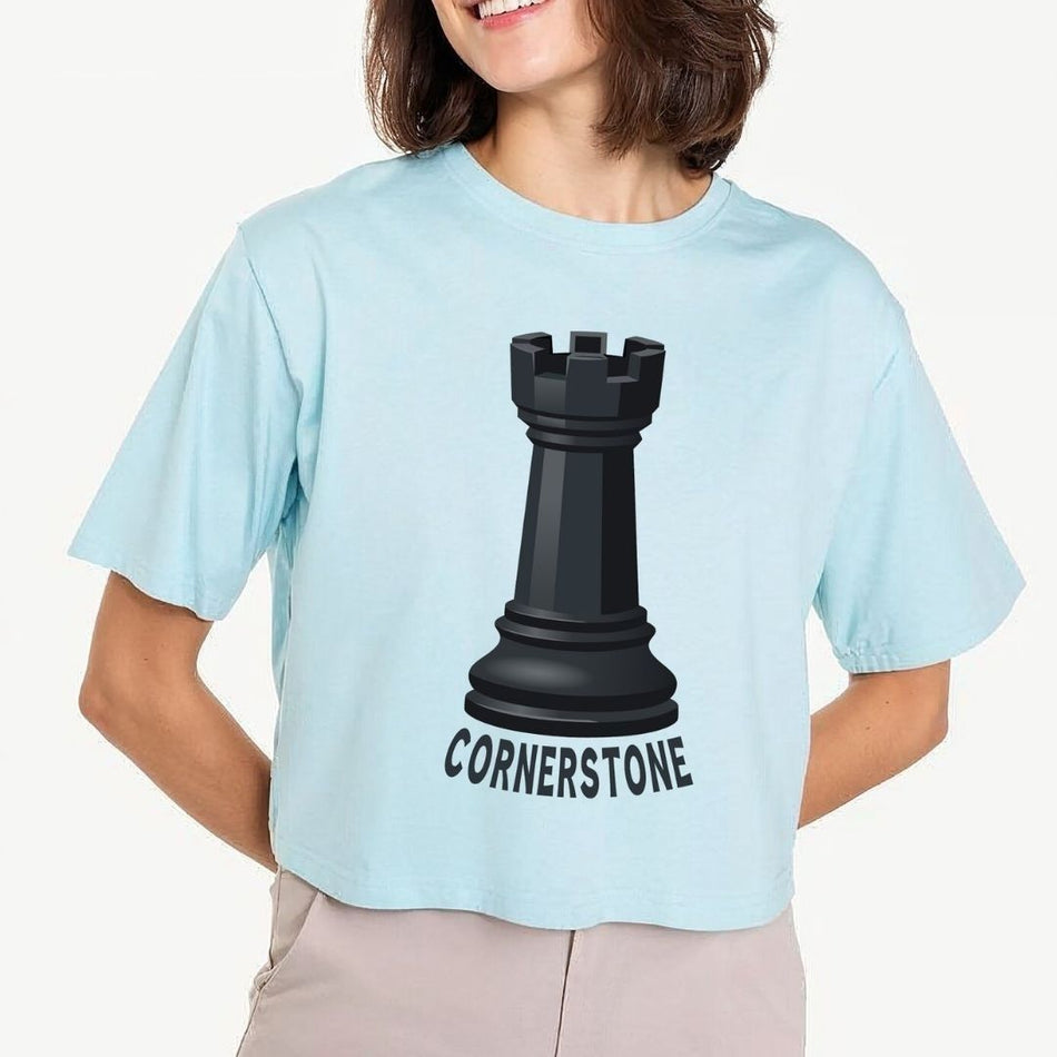 Cornerstone Chess Rook Shirt, Pastel Blue Crop Top, Chess Lover Graphic Tee, Minimalist Chess Piece Tshirt, Strategy Board Game Clothing