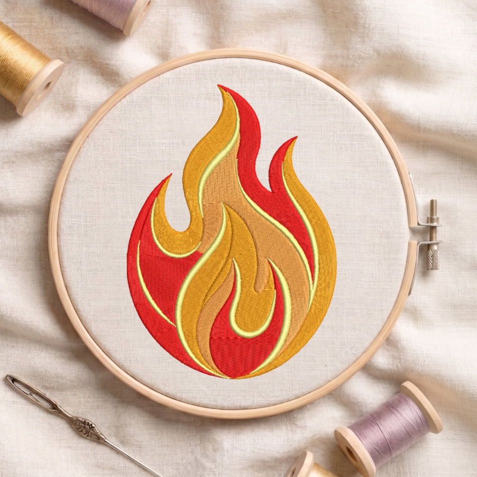 Bold Fire Flame Emblem Machine Embroidery Design ED 58