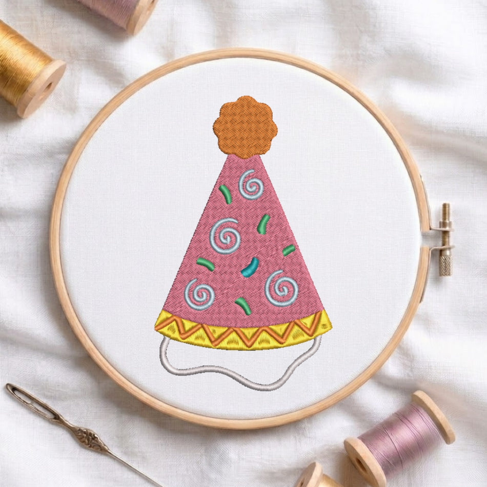 Birthday Party Hat Machine Embroidery Design - ED 6
