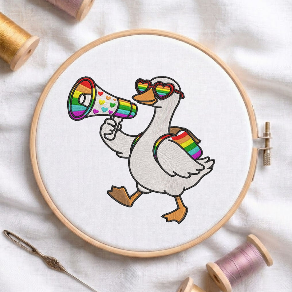 Duck Rainbow  Embroidery Megaphone Shirt ED 155