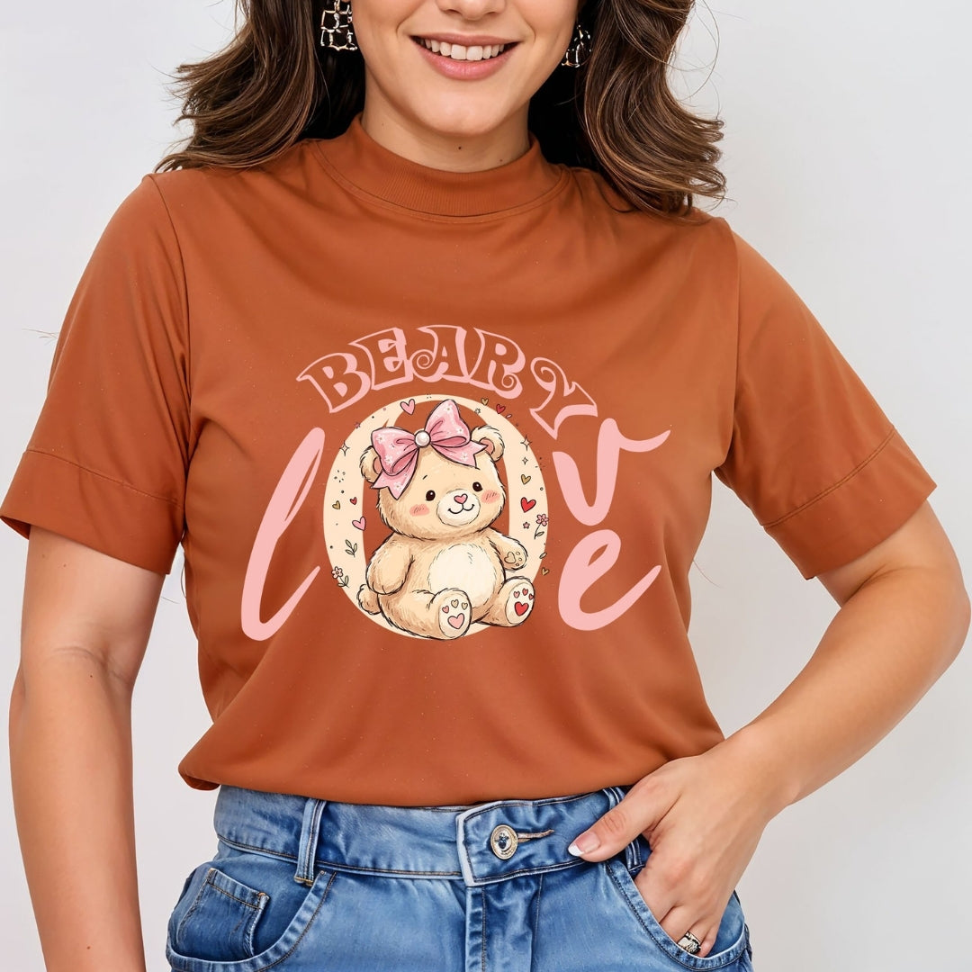 Women's Terracotta T-Shirt with Bearly Love Graphic