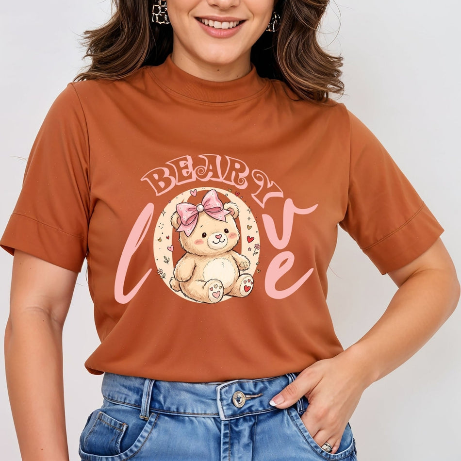 Women's Terracotta T-Shirt with Bearly Love Graphic