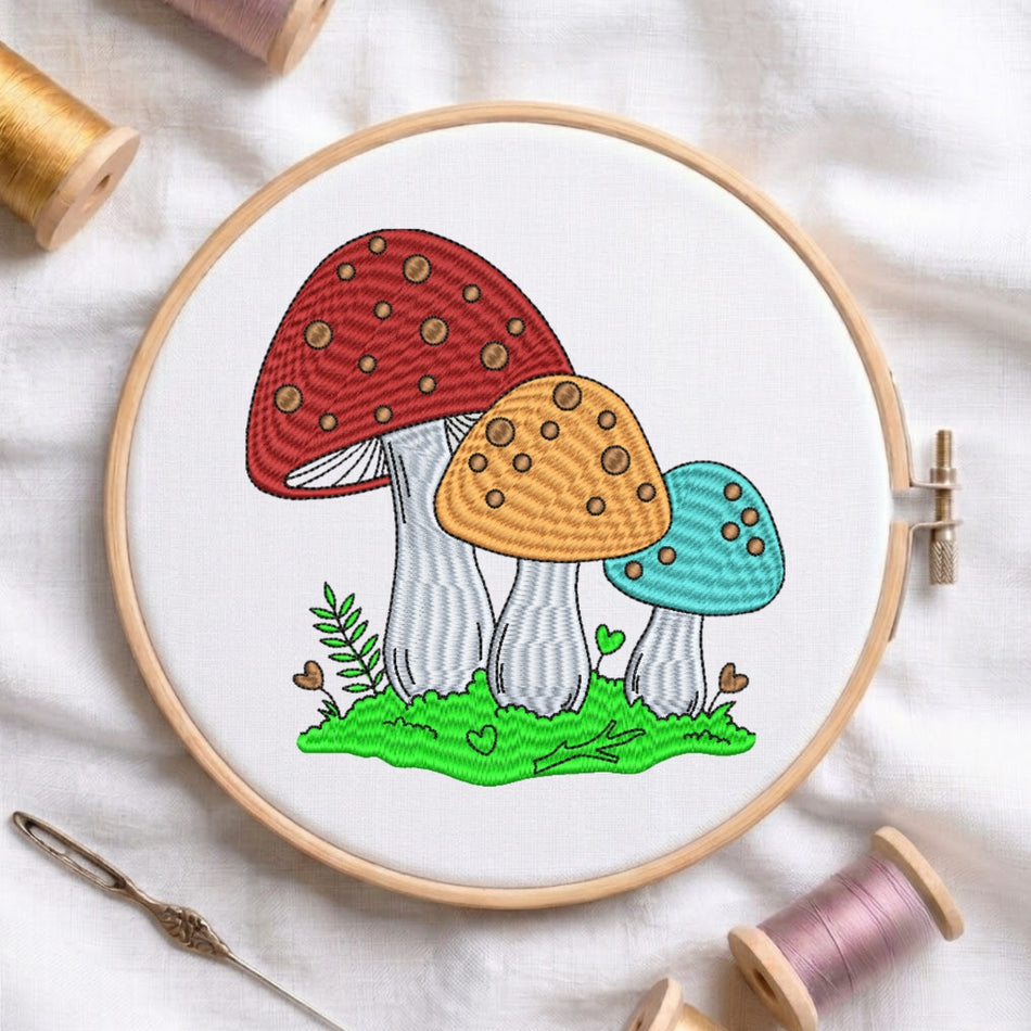 Whimsical Woodland Mushroom Trio Machine Embroidery Design ED 242