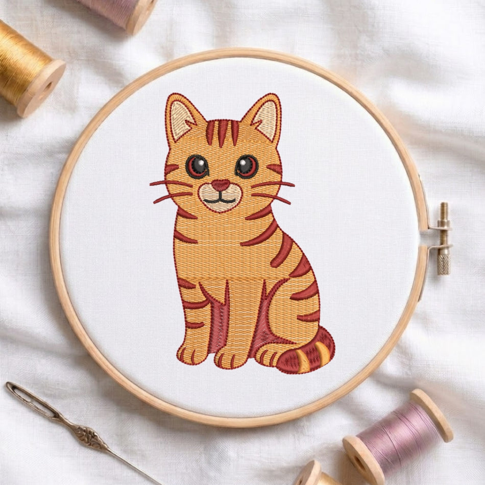 Friendly Seated Tabby Cat Machine Embroidery Design ED 217