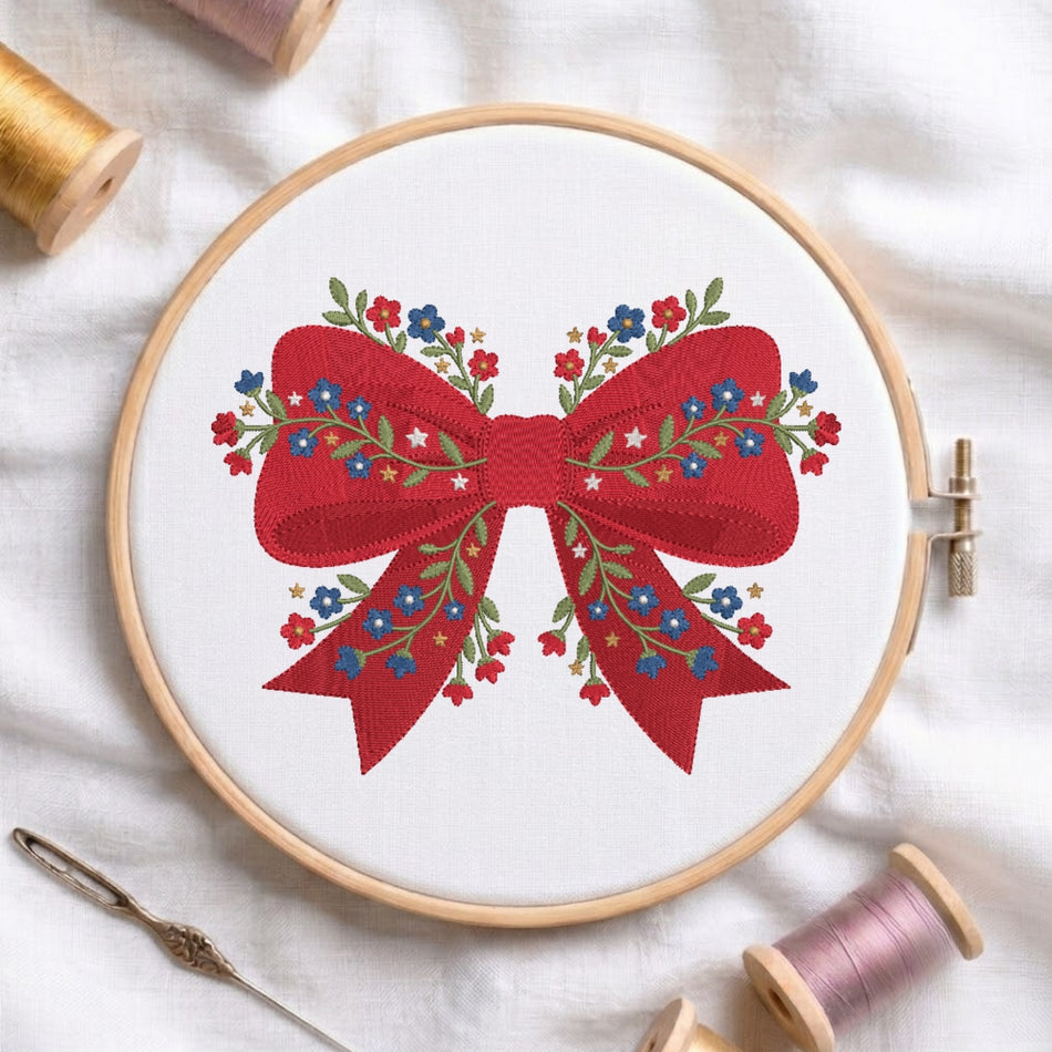 Elegant Floral Ribbon Bow Machine Embroidery Design - ED 299