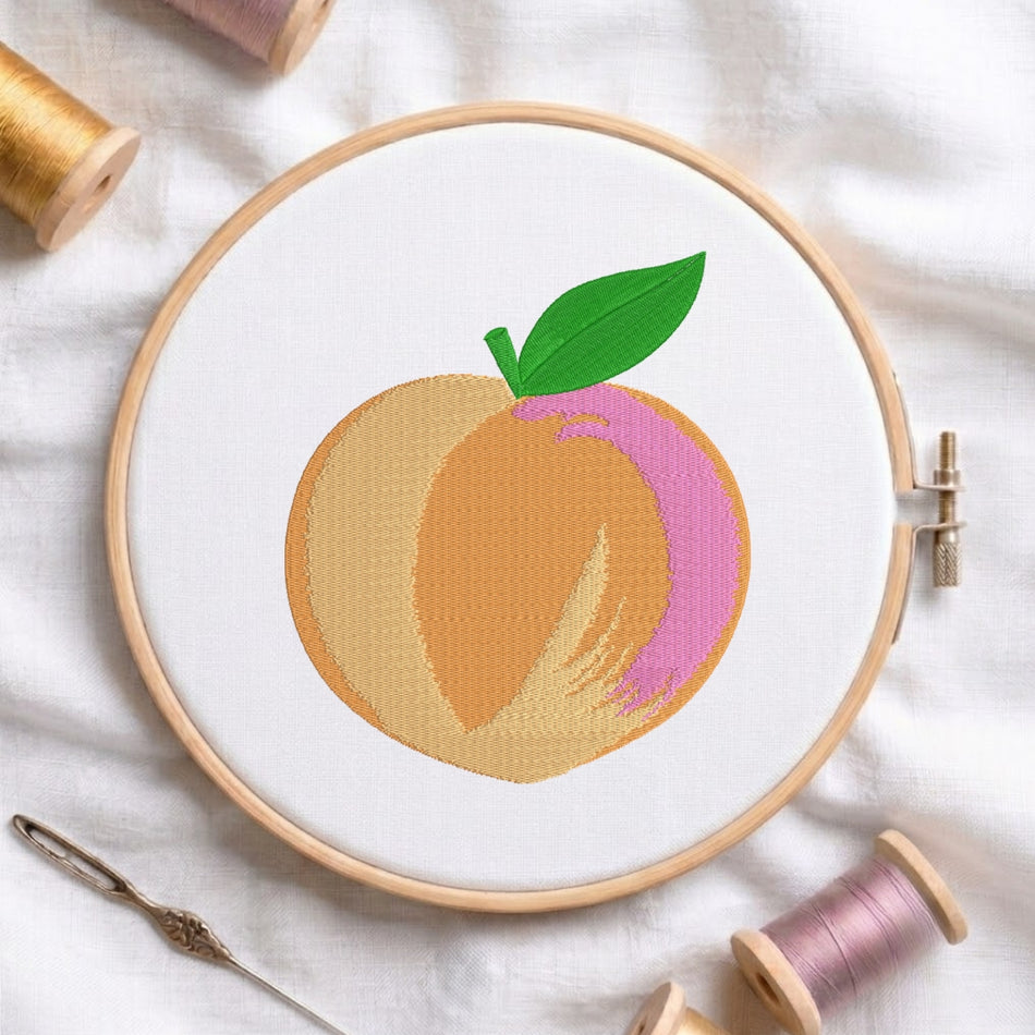 Peach Fruit with Leaf Machine Embroidery Design ED 144