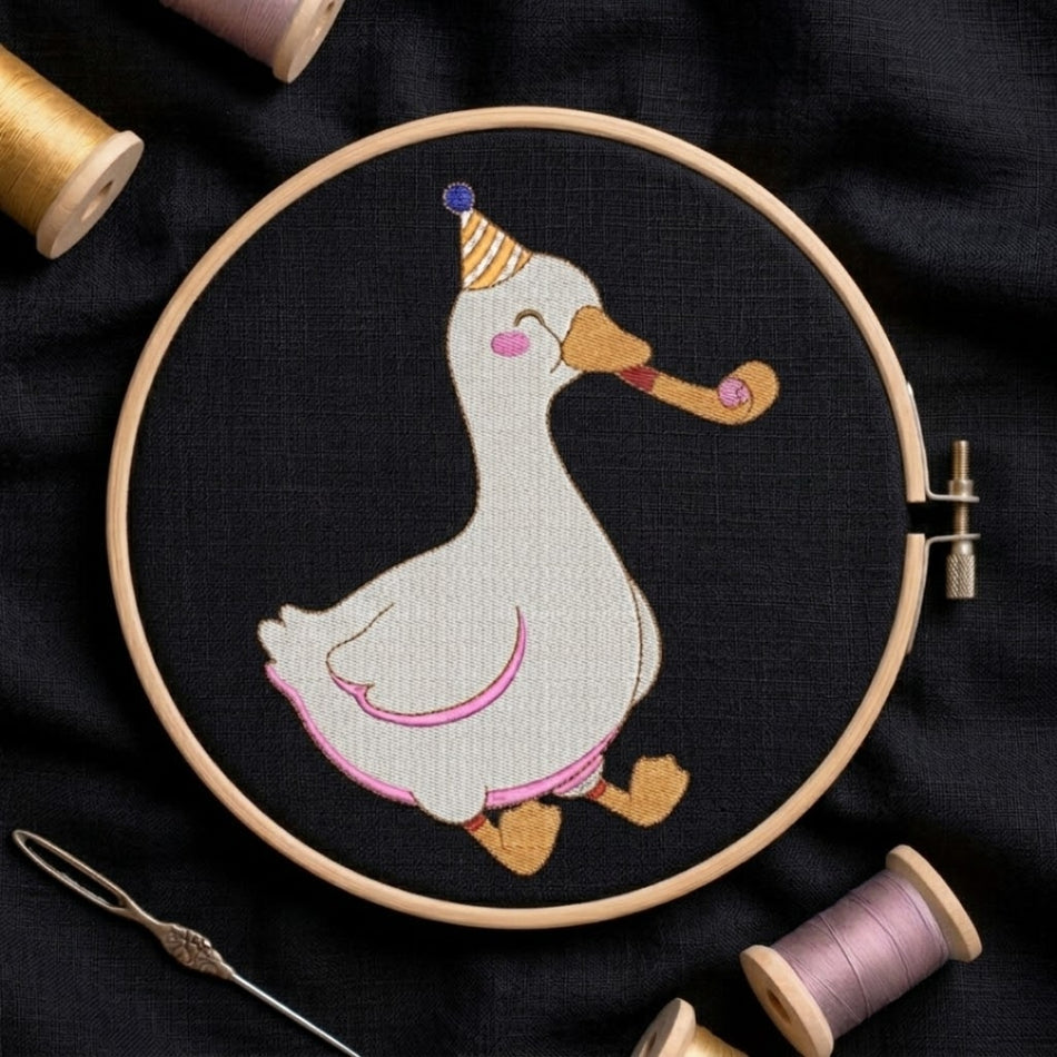 Cute Party Duck with Horn Machine Embroidery Design ED 55