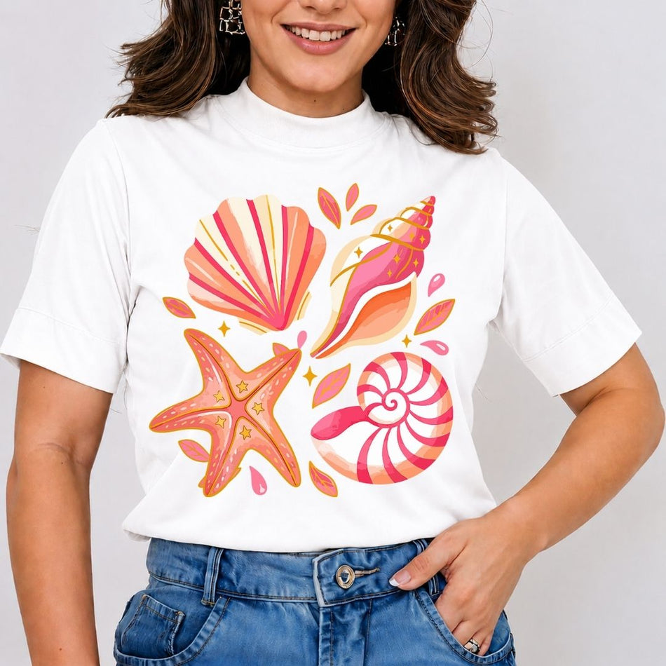 Coastal Seashells,Starfish  PNG - Trendy Summer Beach T-Shirt Design - A 1727