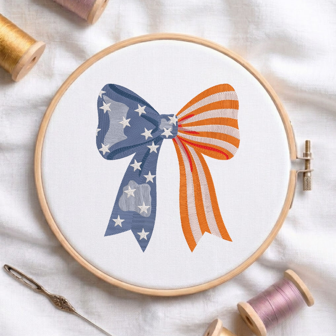 atriotic Coquette Bow Embroidery Design in Hoop Mockup