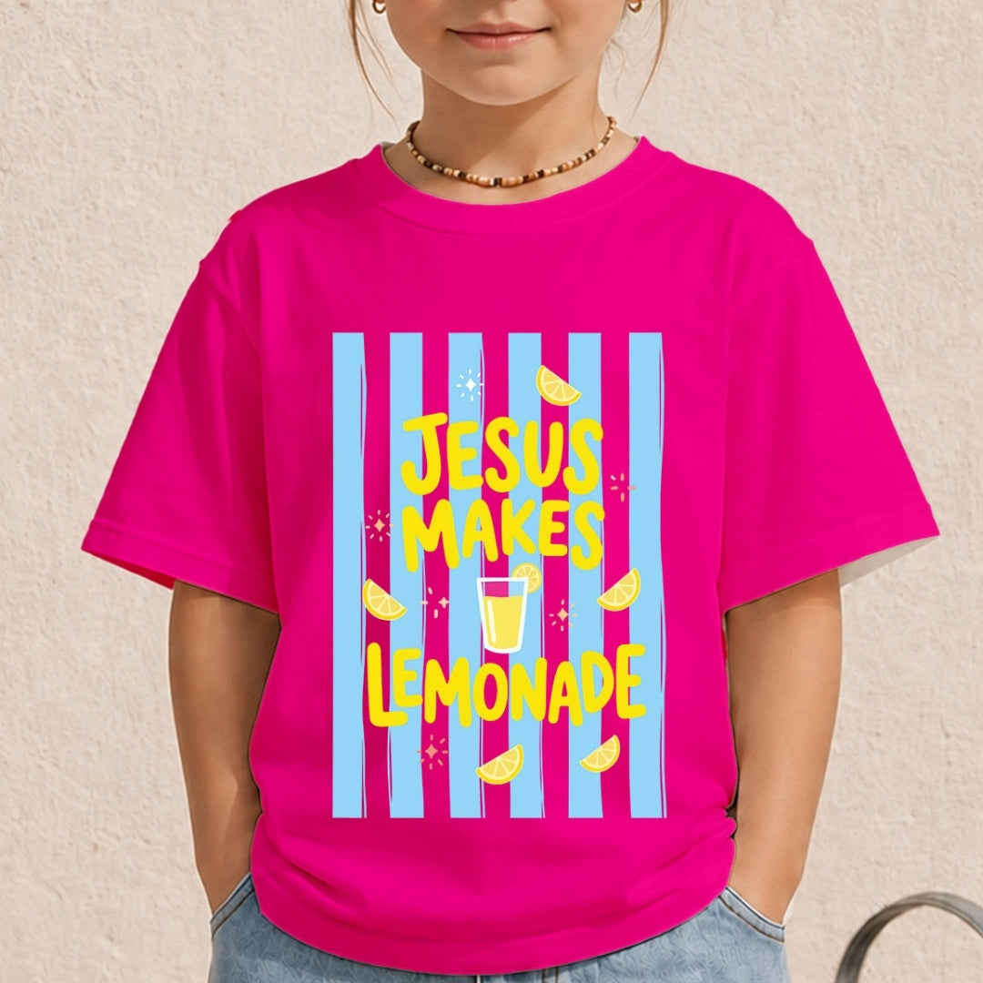 Retro Kids Jesus Makes Lemonade PNG | Pink Striped Christian Shirt Sublimation Design