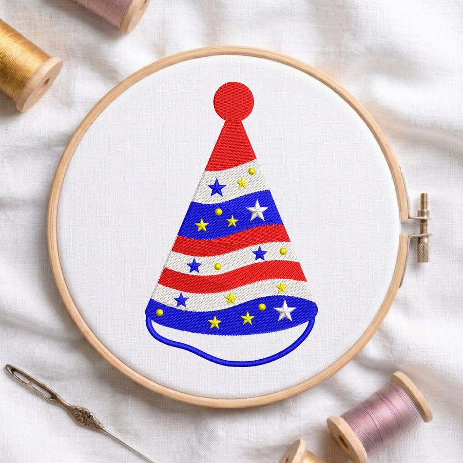Striped Birthday Party Hat Machine Embroidery Design ED-339