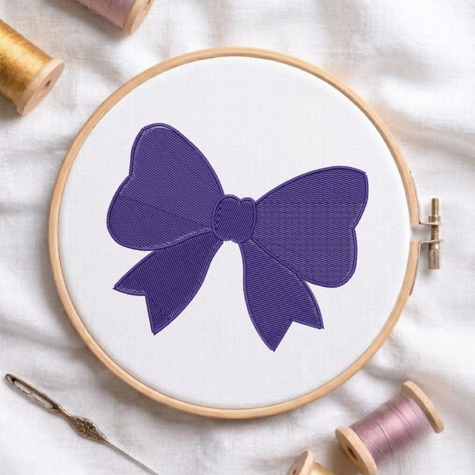 Elegant Purple Ribbon Bow Machine Embroidery Design - ED 306