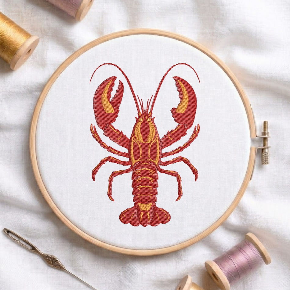 Detailed Coastal Lobster Maritime Machine Embroidery Design ED 275