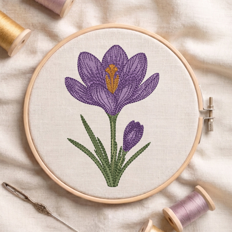 Elegant Purple Crocus Flower Machine Embroidery Design ED 85