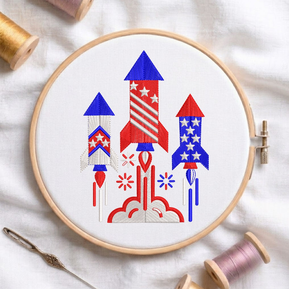 Patriotic Fireworks Trio Machine Embroidery Design - ED 297