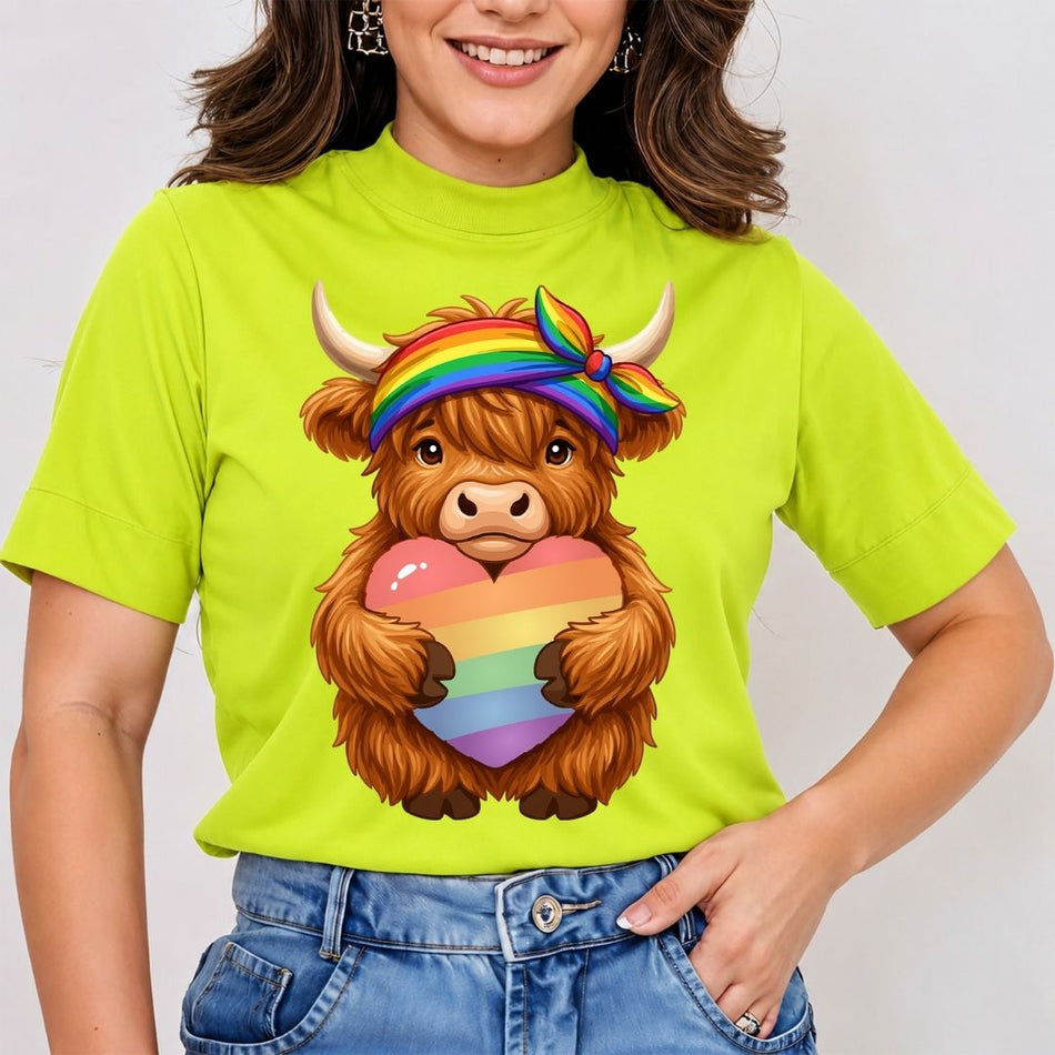 Rainbow Pride Highland Cow PNG - Fluffy Calf Shirt Design A 1666