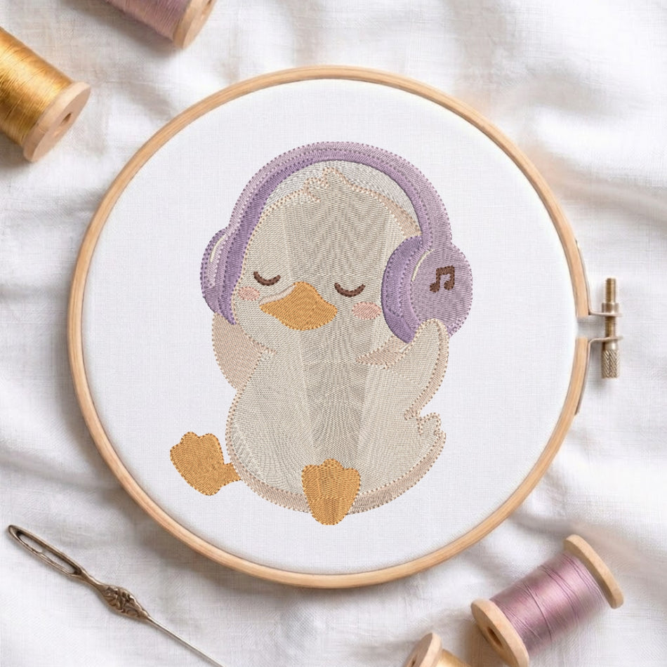Serene Music-Loving Duckling in Headphones Machine Embroidery Design ED 280
