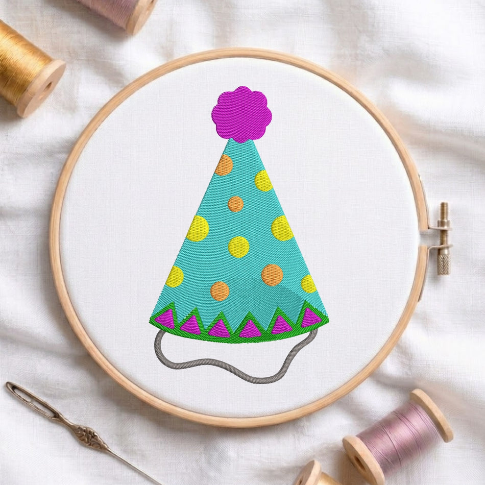 Birthday Party Hat Embroidery Design, Celebrate Cone Hat Machine Embroidery File, Polka Dot Party Hat Hoop Pattern, Instant Download PES DST
