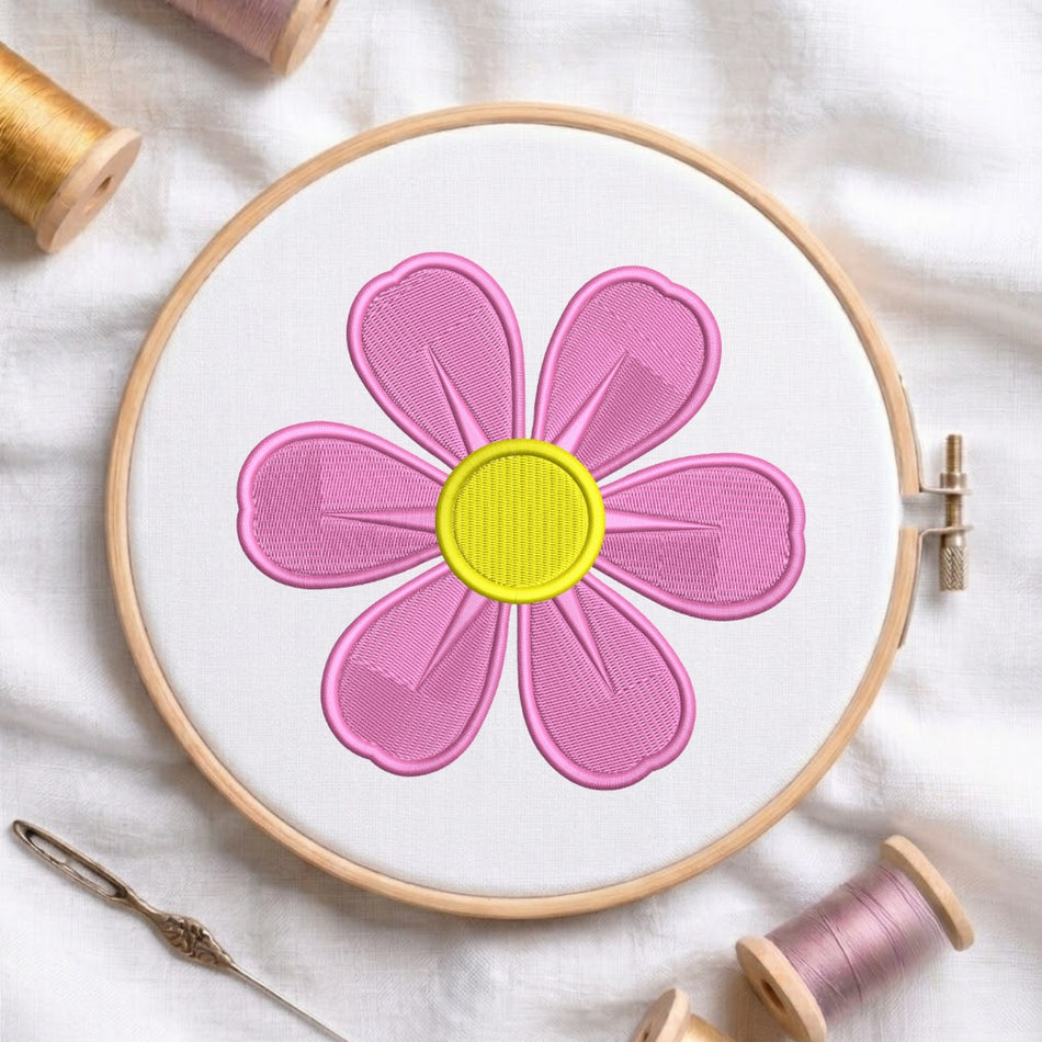 Retro Pink Daisy Flower Machine Embroidery Design ED 96