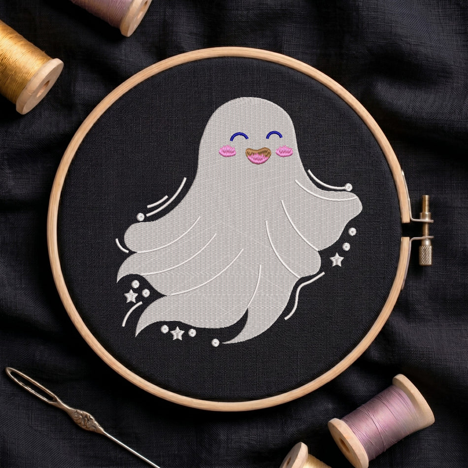 Halloween Ghost with Stars Machine Embroidery Design ED 415
