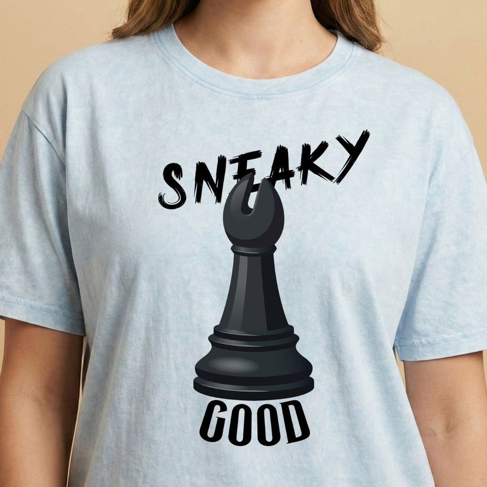Sneaky Good Chess Bishop Shirt, Light Blue Mineral Wash Tee, Funny Chess Player T-Shirt, Chess Lover Gift for Her, Sarcastic Strategy Game Apparel
