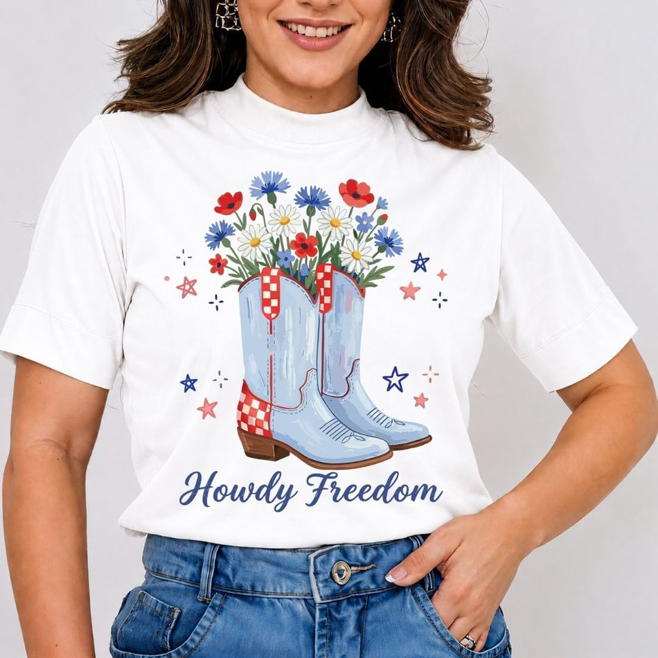 Howdy Freedom Cowboy Boots PNG | Patriotic Floral Sublimation Design
