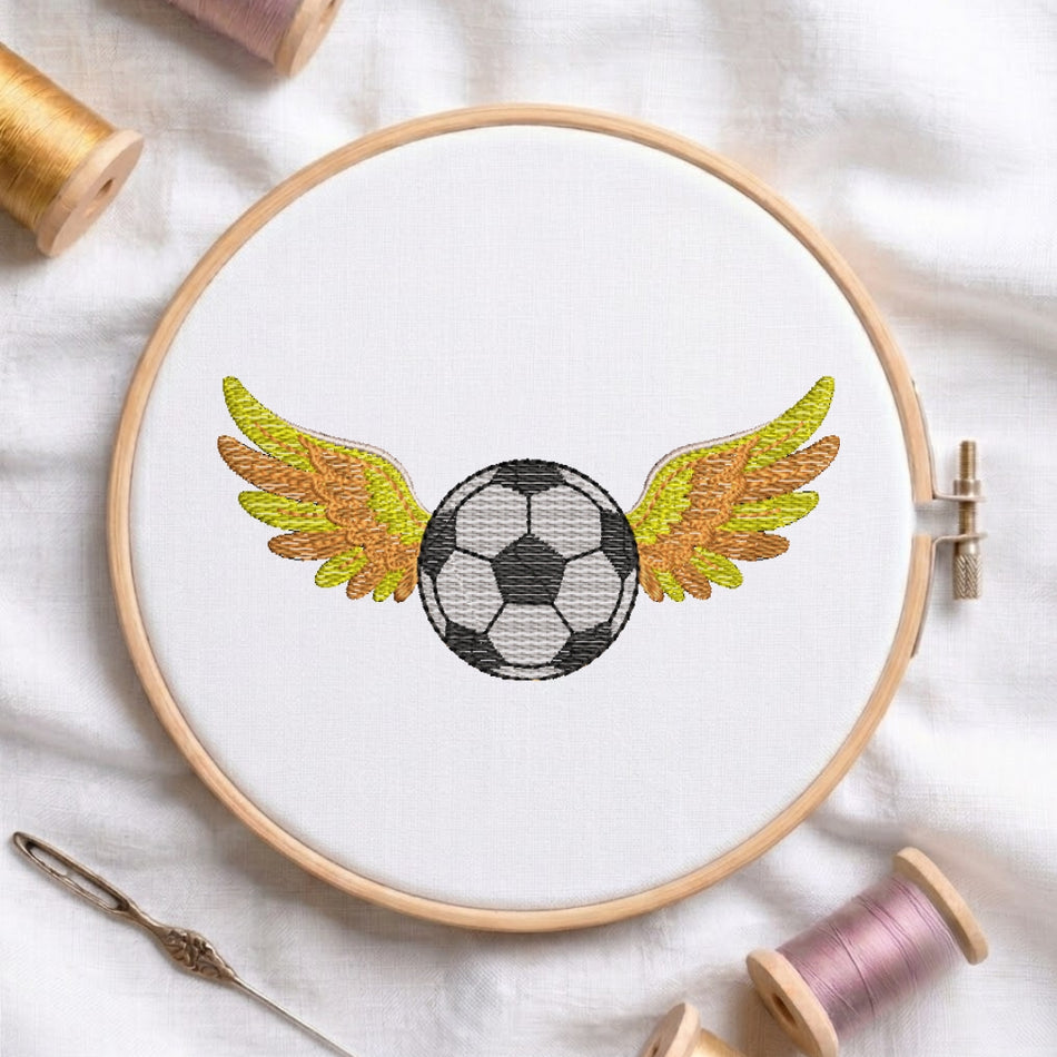Dynamic Soccer Ball with Wings Machine Embroidery Design ED 278