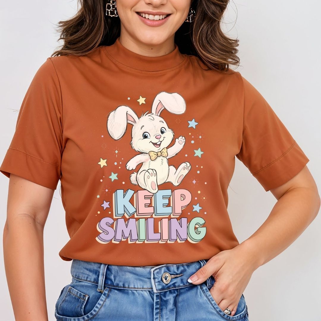 Keep Smiling Bunny PNG Sublimation Design, Retro Easter Rabbit T-Shirt Graphic, Pastel Motivational Kids Clipart, Instant Digital Download
