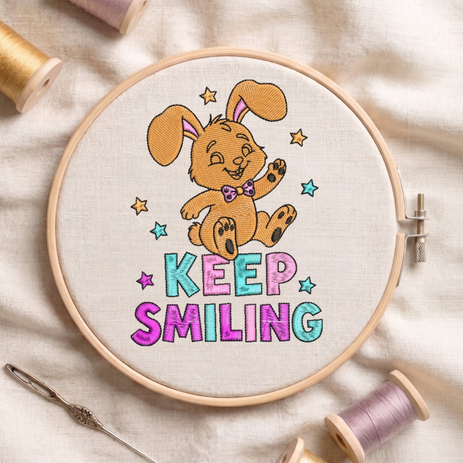 Keep Smiling Cute Bunny Machine Embroidery Design ED 39