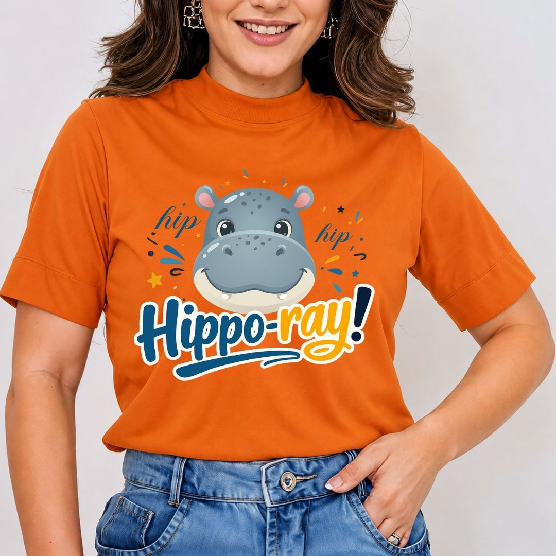 Women's Burnt Orange T-Shirt with Hip Hippo-ray Graphic