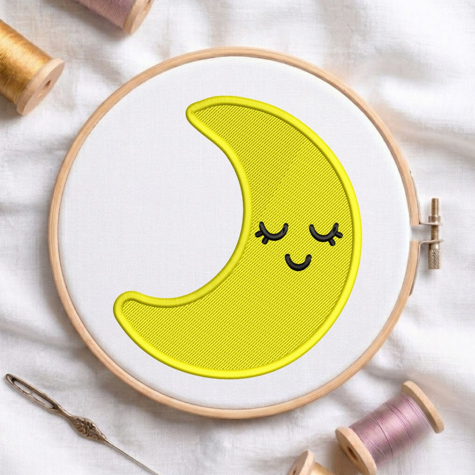 Charming Smiling Crescent Moon Machine Embroidery Design ED 266