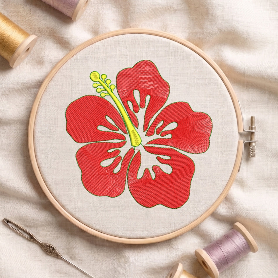 Elegant Red Hibiscus Flower Machine Embroidery Design ED 98