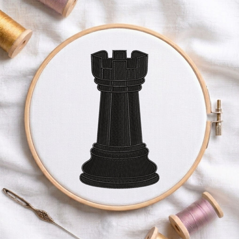 Minimalist Black Chess Rook Machine Embroidery Design ED 158