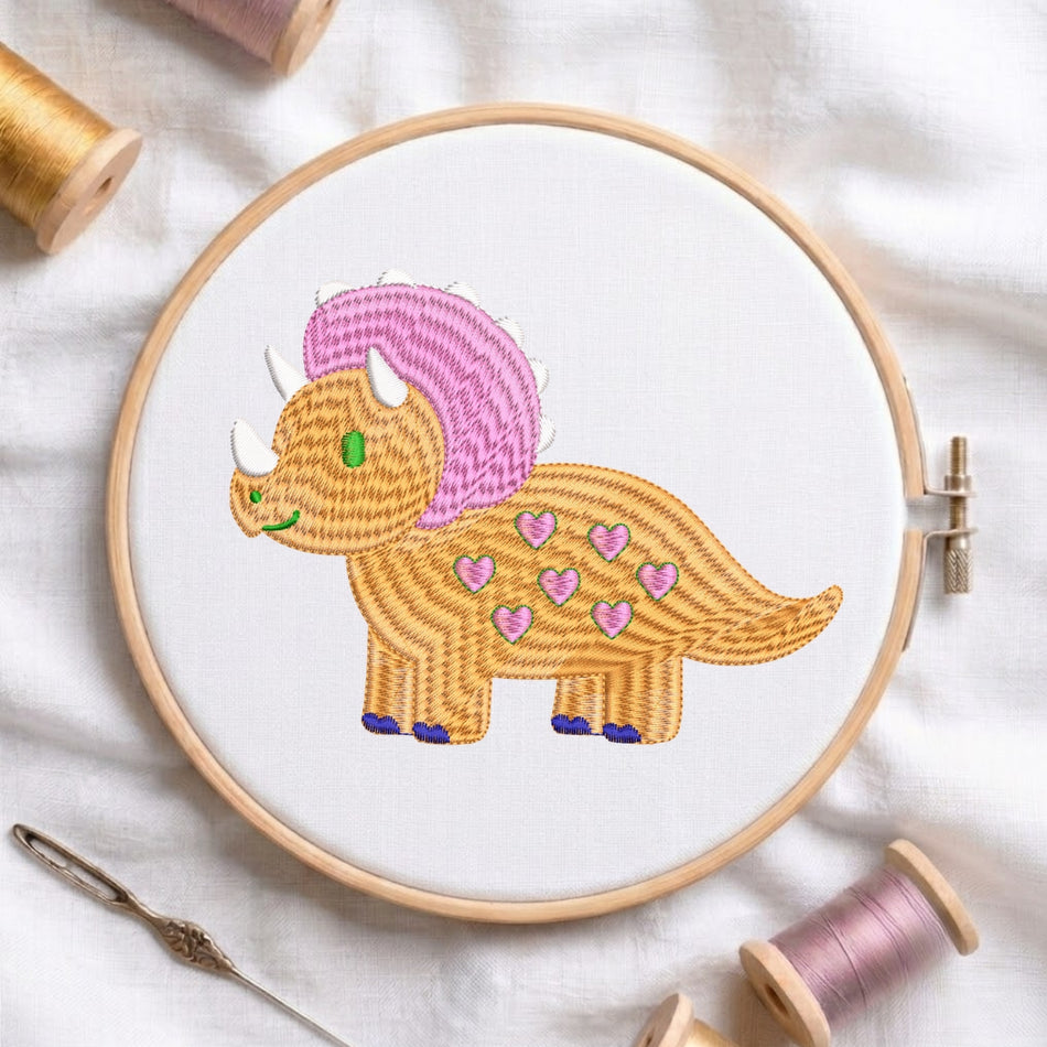 Charming Heart-Accented Triceratops Machine Embroidery Design ED 196