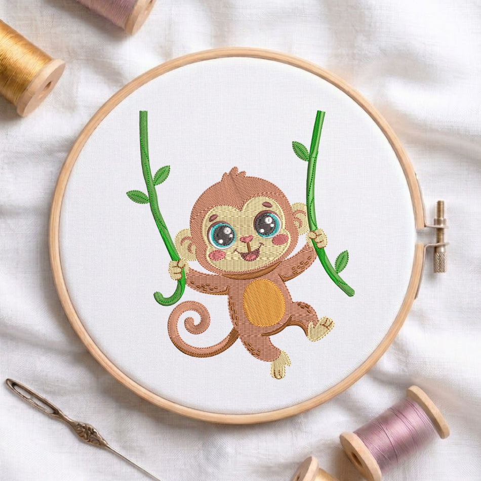 Monkey Swinging Embroidery Machine Design ED 125