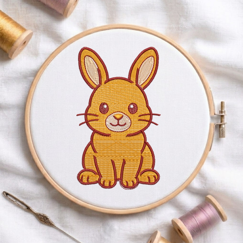 Charming Seated Rabbit Whimsical Machine Embroidery Design ED 216