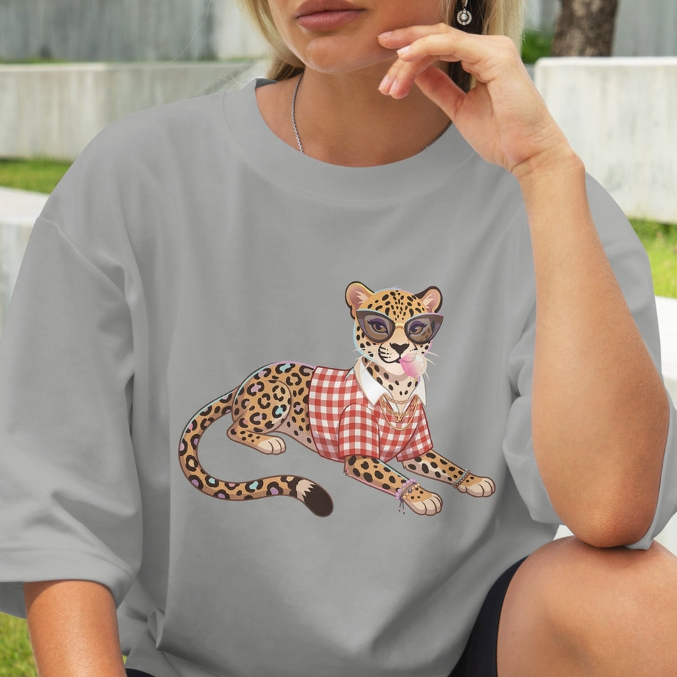 Cool Cheetah Blowing Bubble Gum PNG - Trendy Leopard Tee - A 1451