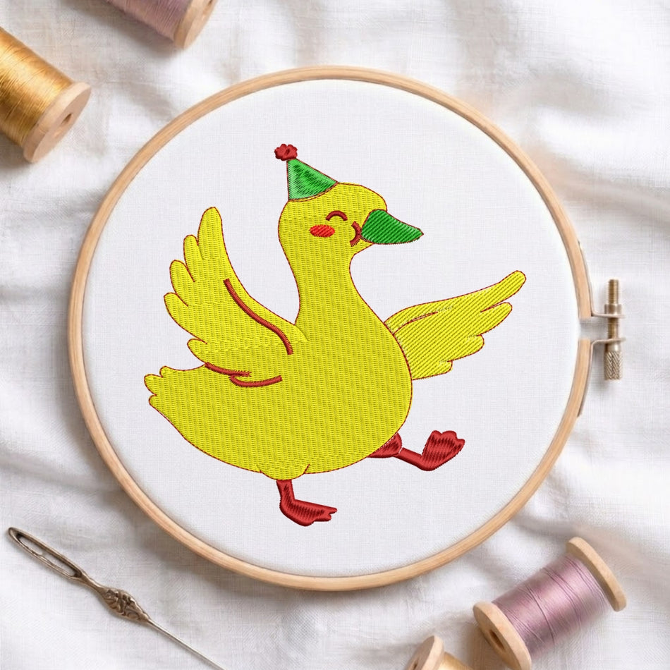 Cute Party Duck Machine Embroidery Design - ED 53