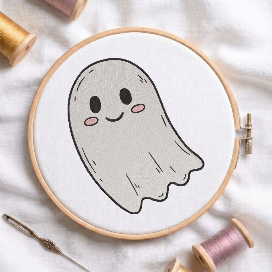 Cute Ghost Machine Embroidery Design, Spooky Halloween Embroidery File, Kawaii Little Ghost Hoop Pattern, Instant Download PES DST
