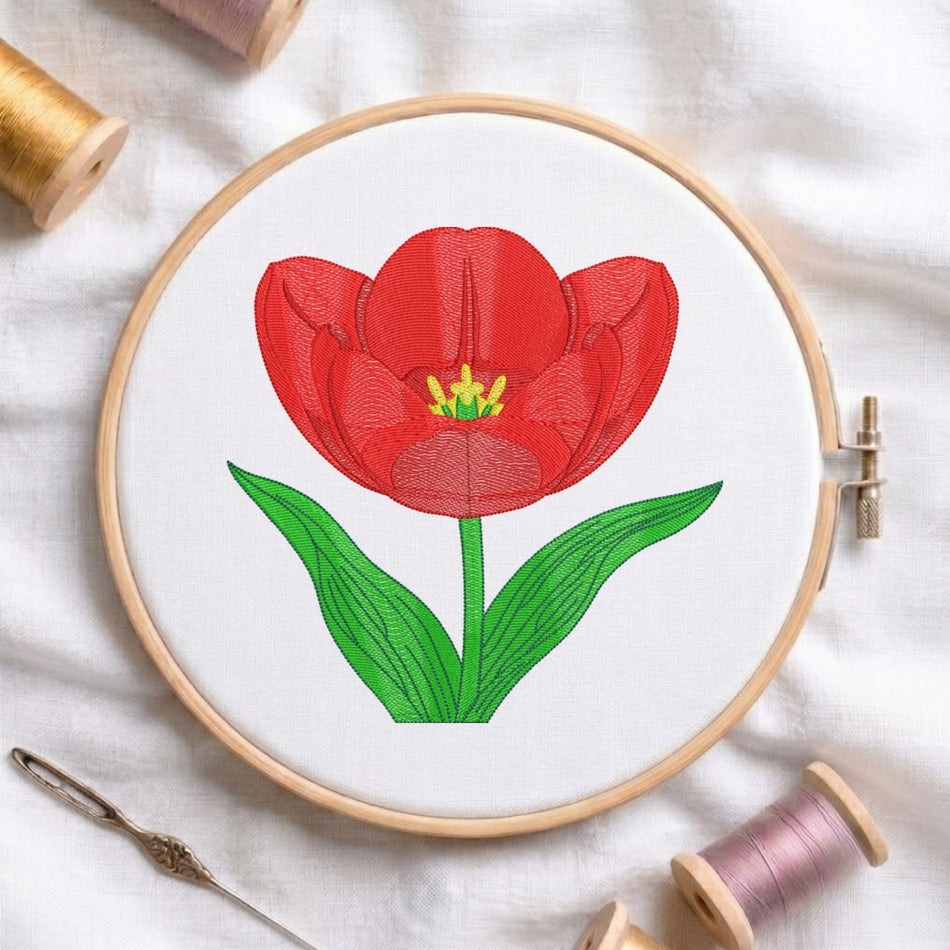 Red Tulip Machine Embroidery Design ED 80