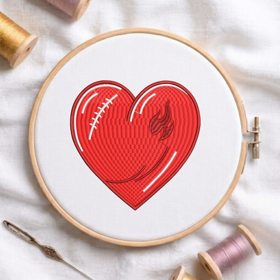 Football Heart Machine Embroidery Design, Game Day Heart Embroidery File, Sports Lover Hoop Pattern, Instant Download PES DST