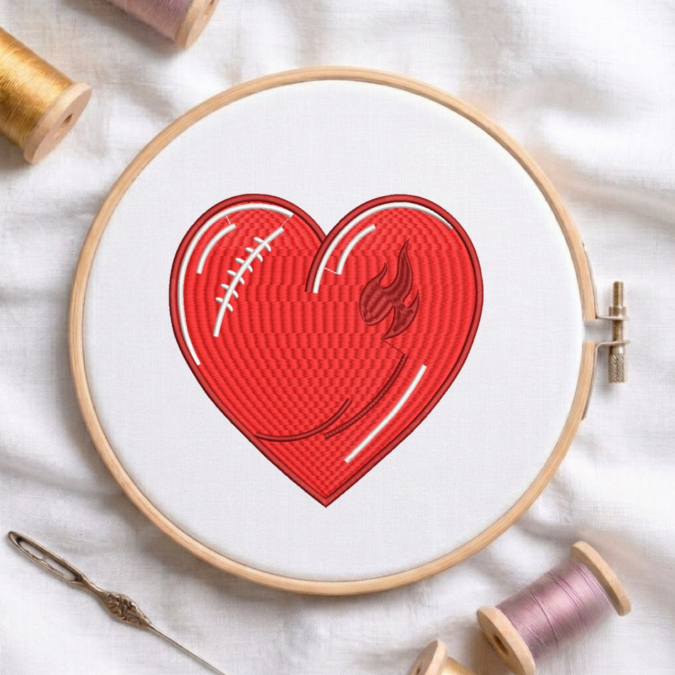 Football Heart Machine Embroidery Design, Game Day Heart Embroidery File, Sports Lover Hoop Pattern, Instant Download PES DST